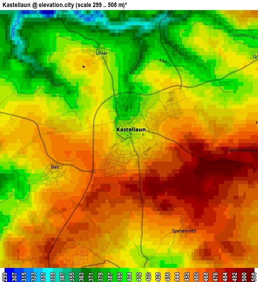 Kastellaun elevation map