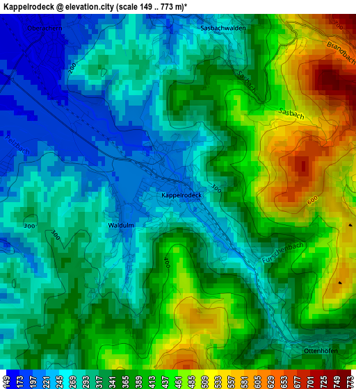 Kappelrodeck elevation map