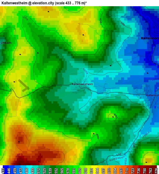 Kaltenwestheim elevation map