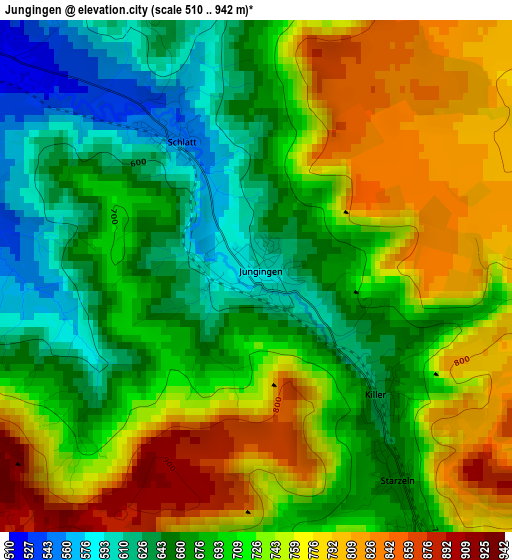 Jungingen elevation map