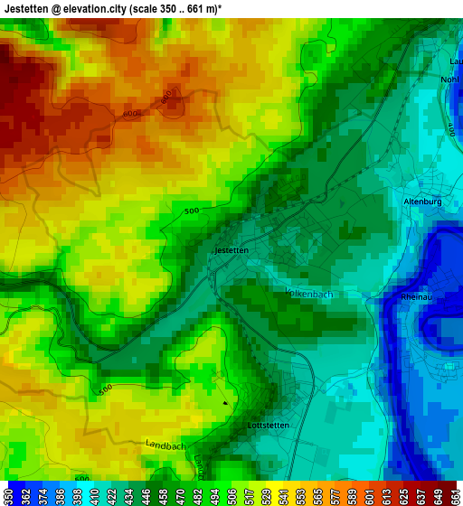 Jestetten elevation map