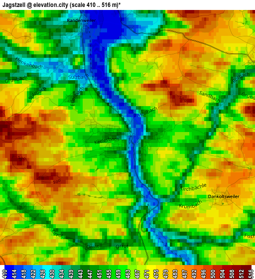 Jagstzell elevation map