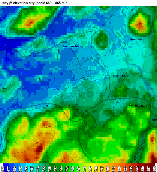 Isny elevation map