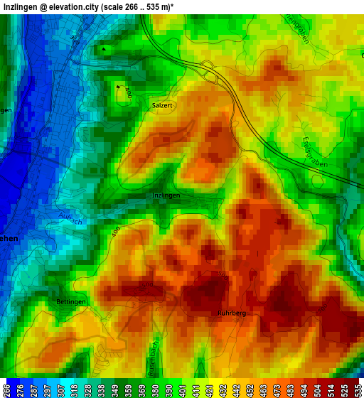 Inzlingen elevation map