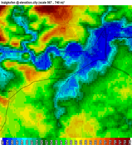 Inzigkofen elevation map