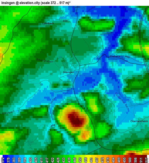 Insingen elevation map