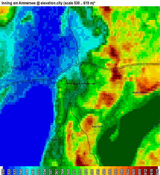 Inning am Ammersee elevation map