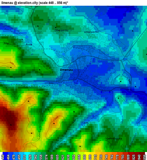 Ilmenau elevation map