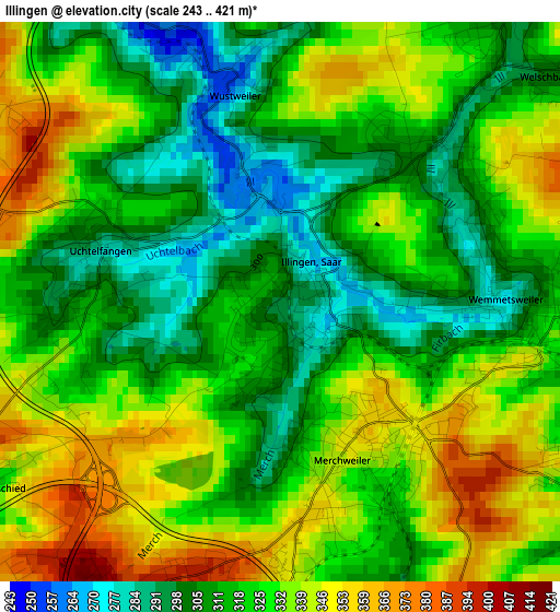 Illingen elevation map