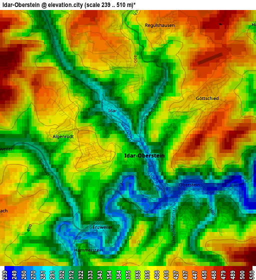 Idar-Oberstein elevation map