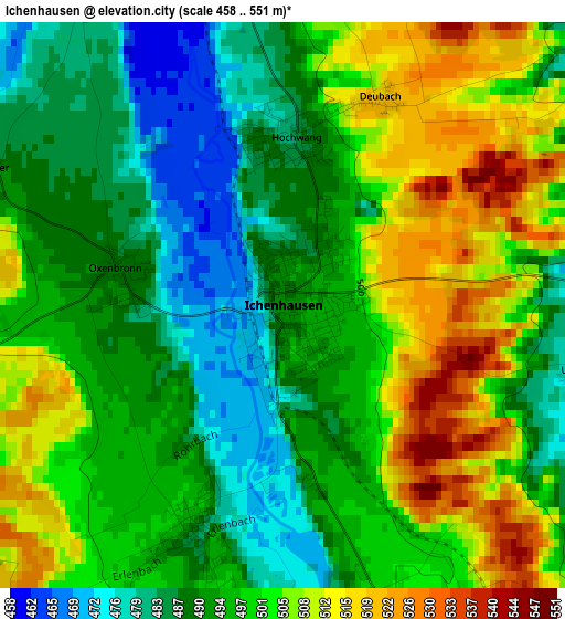 Ichenhausen elevation map