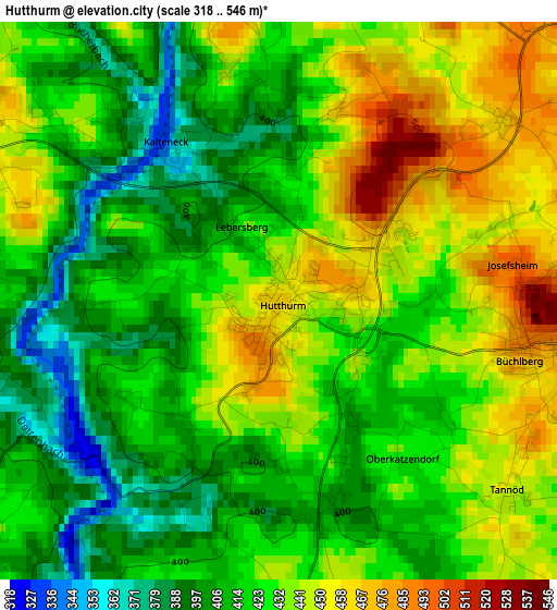 Hutthurm elevation map