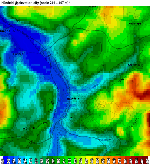 Hünfeld elevation map