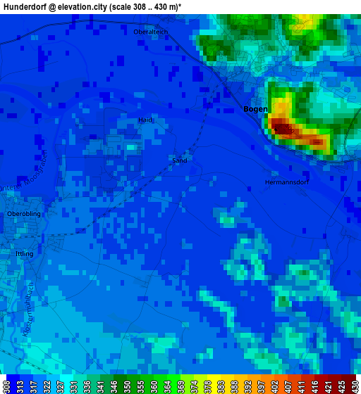 Hunderdorf elevation map
