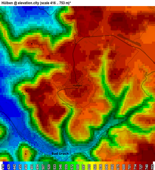 Hülben elevation map