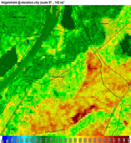 Hügelsheim elevation map