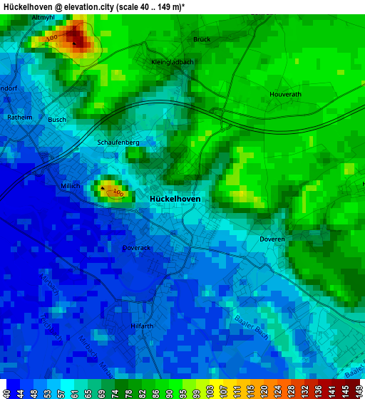 Hückelhoven elevation map