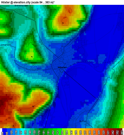 Höxter elevation map