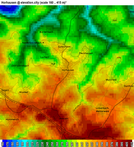 Horhausen elevation map