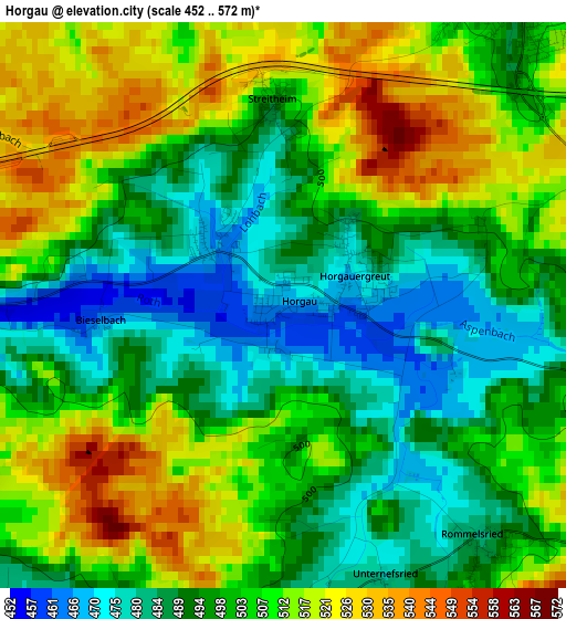 Horgau elevation map