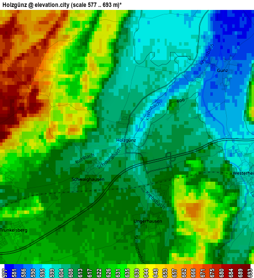 Holzgünz elevation map