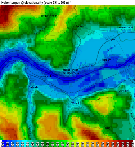 Hohentengen elevation map