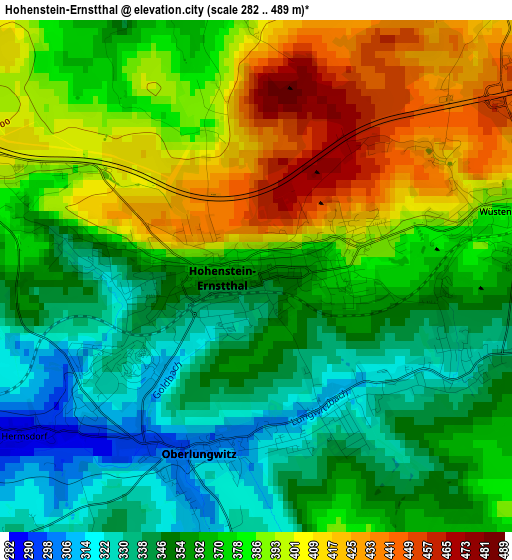 Hohenstein-Ernstthal elevation map