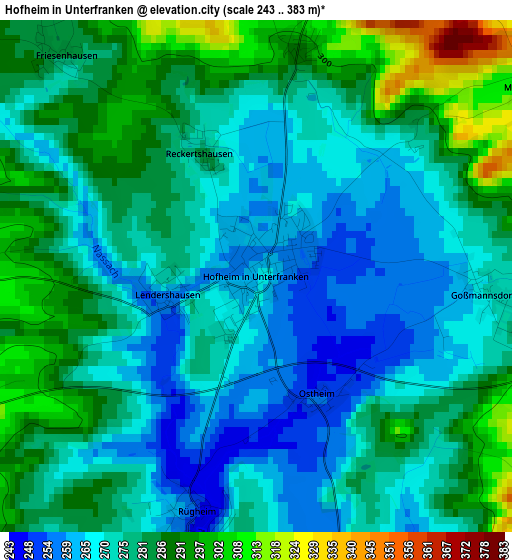 Hofheim in Unterfranken elevation map