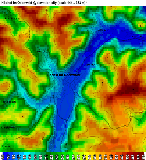 Höchst im Odenwald elevation map