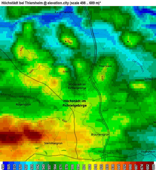 Höchstädt bei Thiersheim elevation map