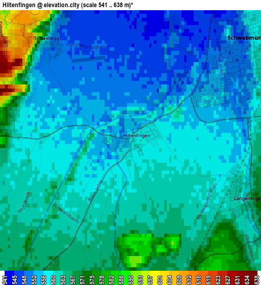 Hiltenfingen elevation map