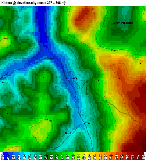 Hilders elevation map