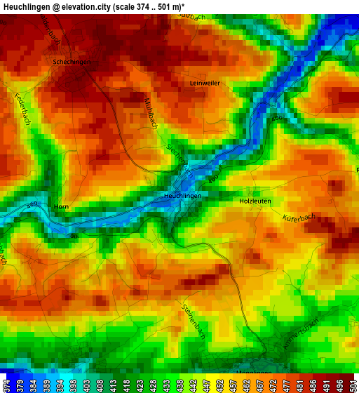 Heuchlingen elevation map