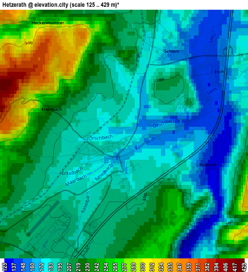 Hetzerath elevation map