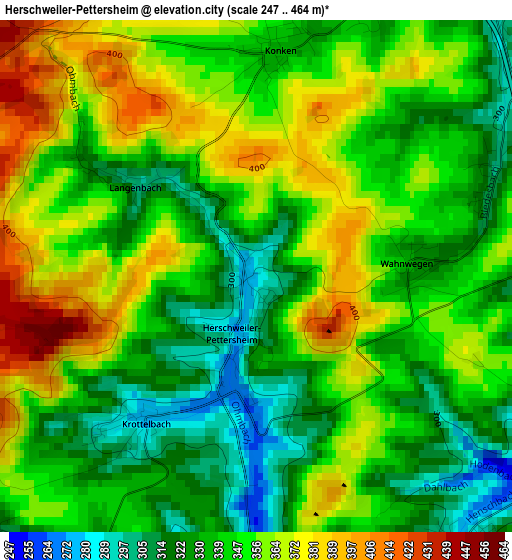 Herschweiler-Pettersheim elevation map