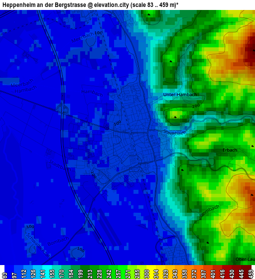 Heppenheim an der Bergstrasse elevation map