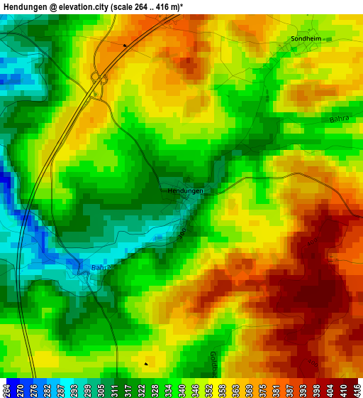 Hendungen elevation map