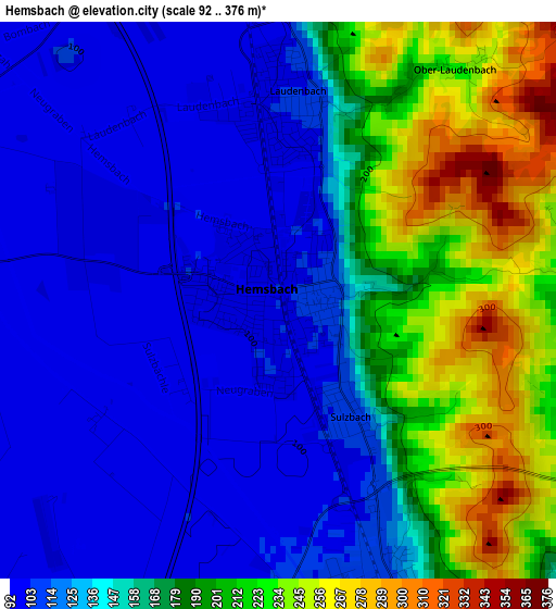 Hemsbach elevation map