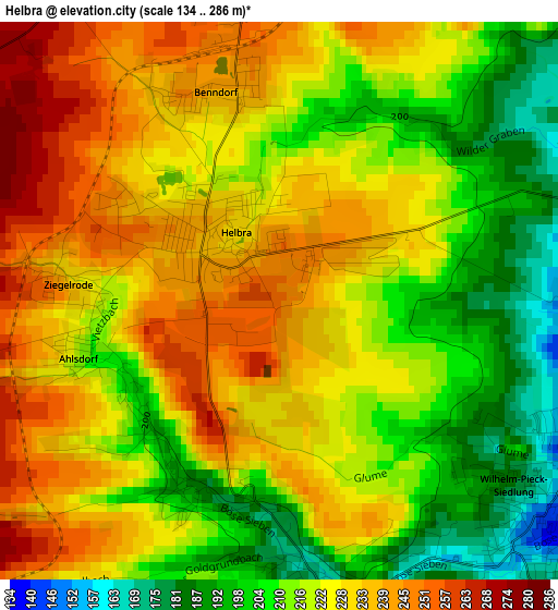 Helbra elevation map