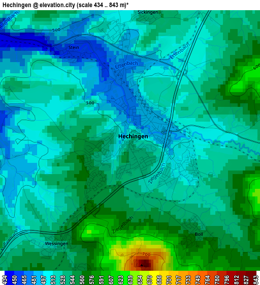 Hechingen elevation map