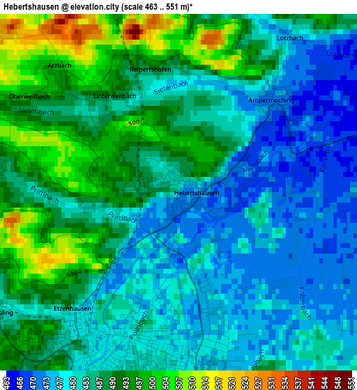 Hebertshausen elevation map