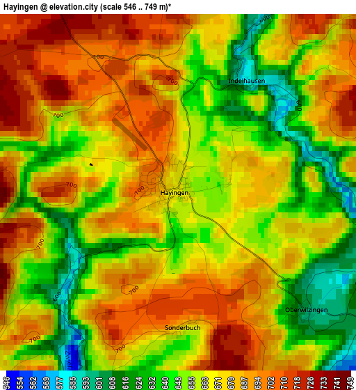 Hayingen elevation map