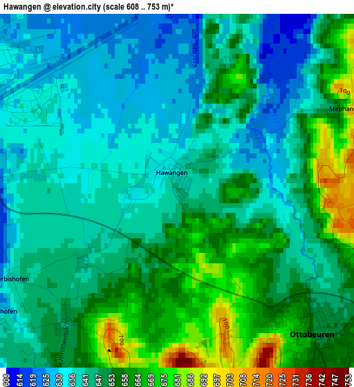 Hawangen elevation map