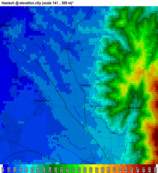 Haslach elevation map