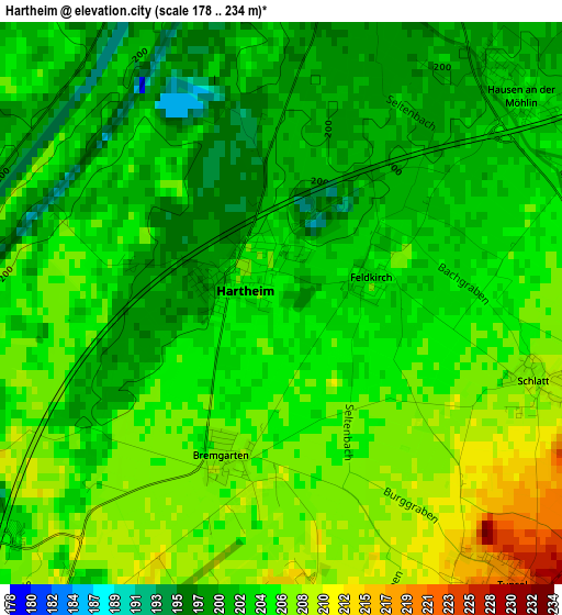 Hartheim elevation map