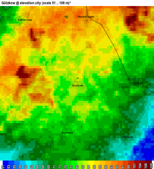 Gützkow elevation map