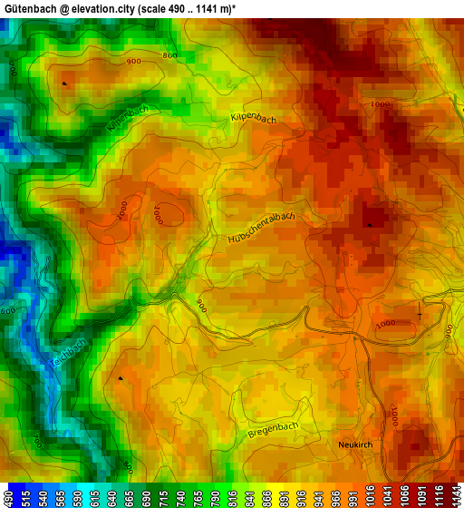 Gütenbach elevation map