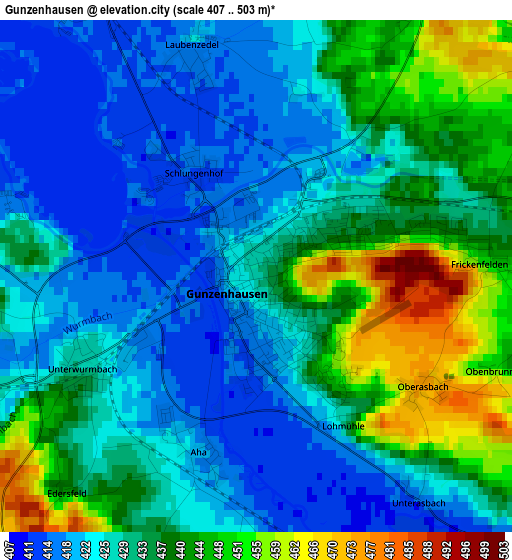 Gunzenhausen elevation map