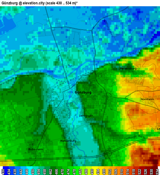 Günzburg elevation map