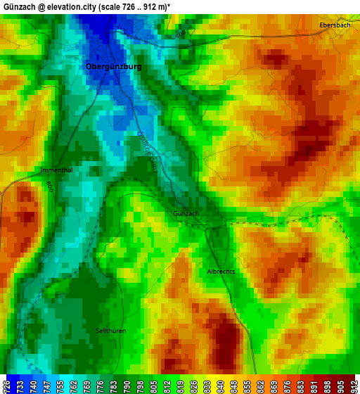 Günzach elevation map